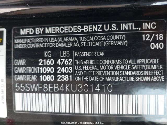 55SWF8EB4KU301410 Mercedes-Benz C 300 4matic