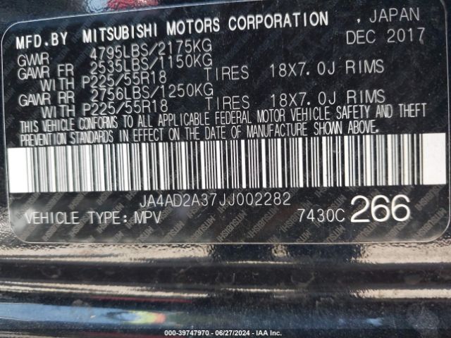 JA4AD2A37JJ002282 Mitsubishi Outlander Es