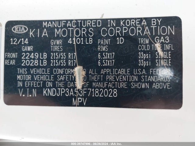 KIA SOUL + 2015 KNDJP3A53F7182028 Image 9