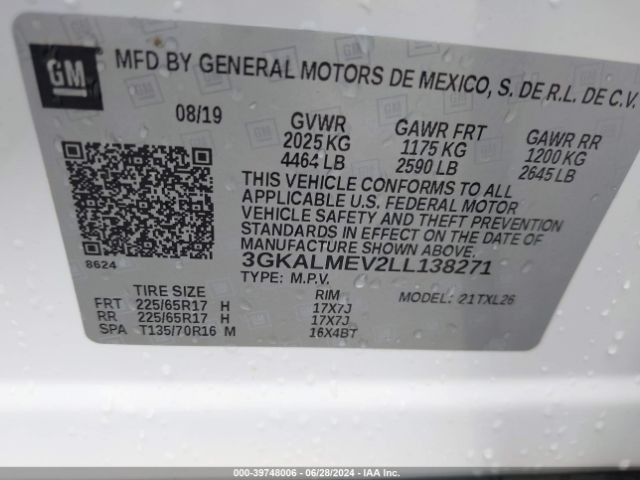 3GKALMEV2LL138271 GMC Terrain Fwd Sle