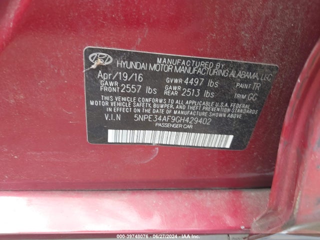 Hyundai Sonata Sport 2016 5NPE34AF9GH429402 Image 9