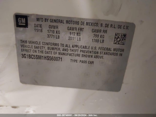 Chevrolet Cruze Ls Auto 2017 3G1BC5SM1HS560071 Image 9