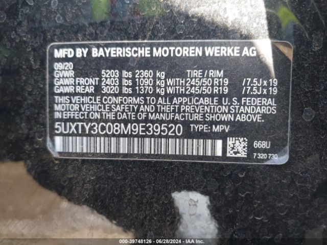 5UXTY3C08M9E39520 BMW X3 Sdrive30i