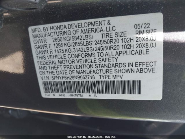 5FNYF6H29NB053718 Honda Pilot Awd Special Edition
