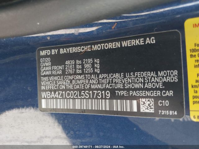 WBA4Z1C02L5S17319 BMW 430I