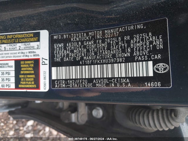 Toyota CAMRY SE 2017 4T1BF1FKXHU397982 Image 9