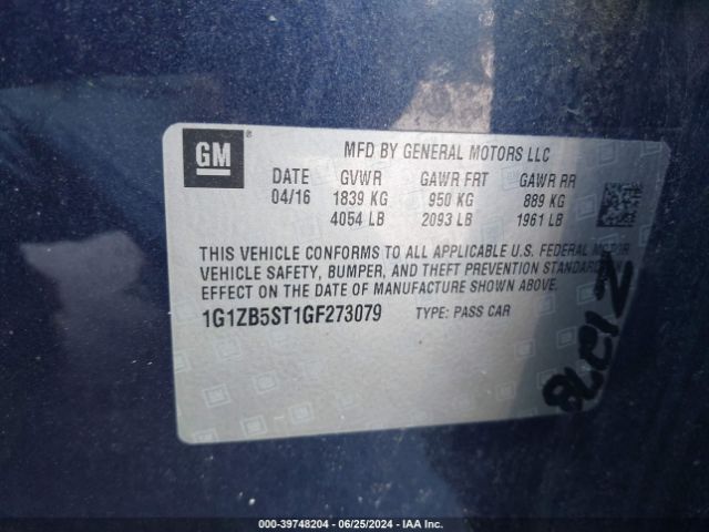 1G1ZB5ST1GF273079 Chevrolet MALIBU LS