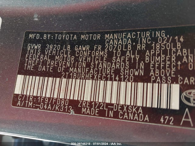 Toyota Corolla S Plus 2014 2T1BURHEXEC114120 Image 9