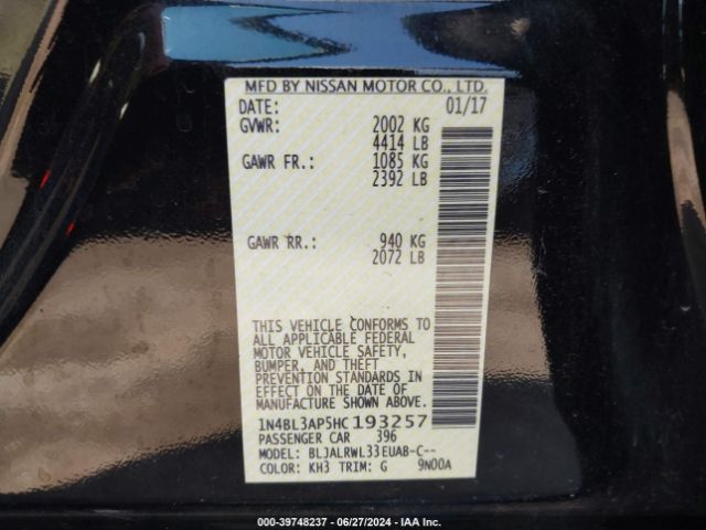 1N4BL3AP5HC193257 Nissan Altima 3.5 Sl