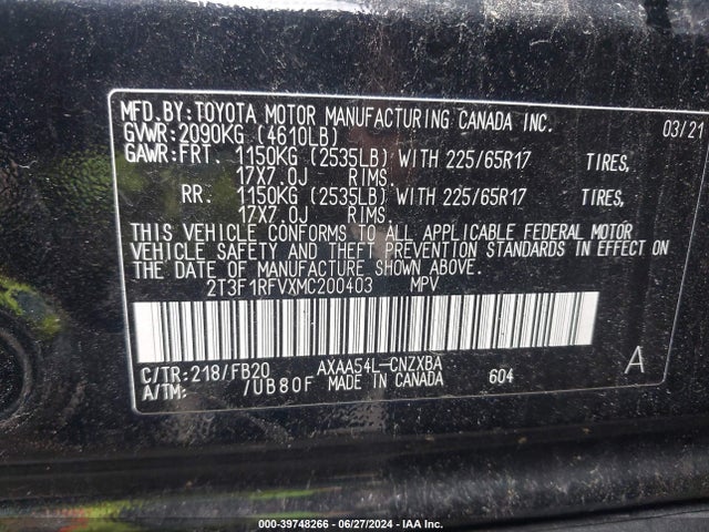 Toyota RAV4 LE 2021 2T3F1RFVXMC200403 Image 9