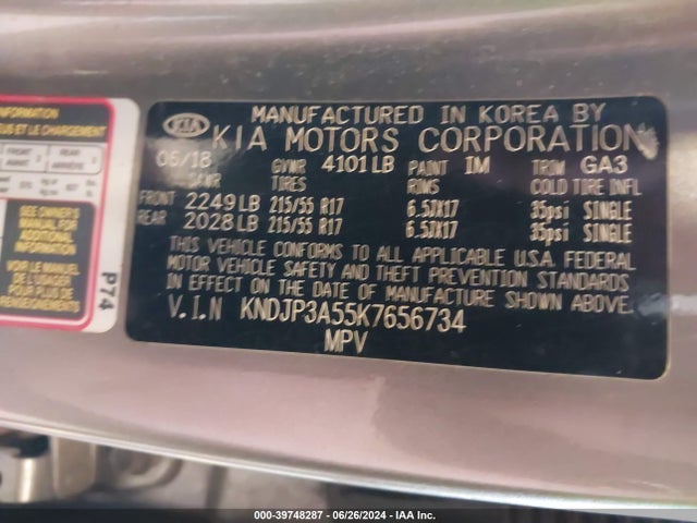 KIA SOUL + 2019 KNDJP3A55K7656734 Image 9