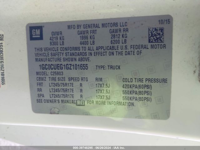 1GC0CUEG1GZ101655 Chevrolet Silverado 2500hd Wt