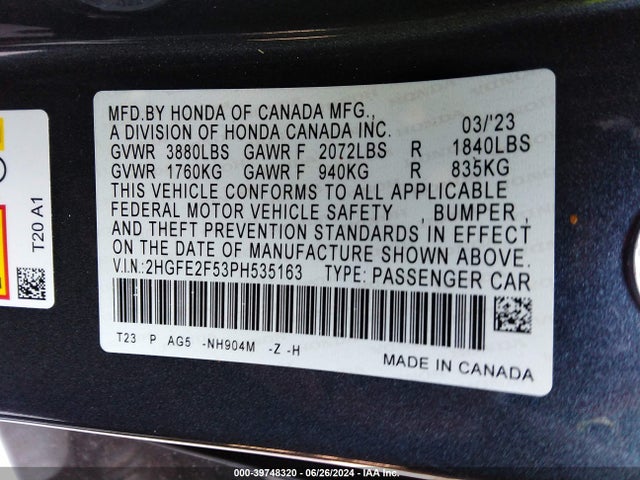 Honda Civic Sport 2023 2HGFE2F53PH535163 Image 9