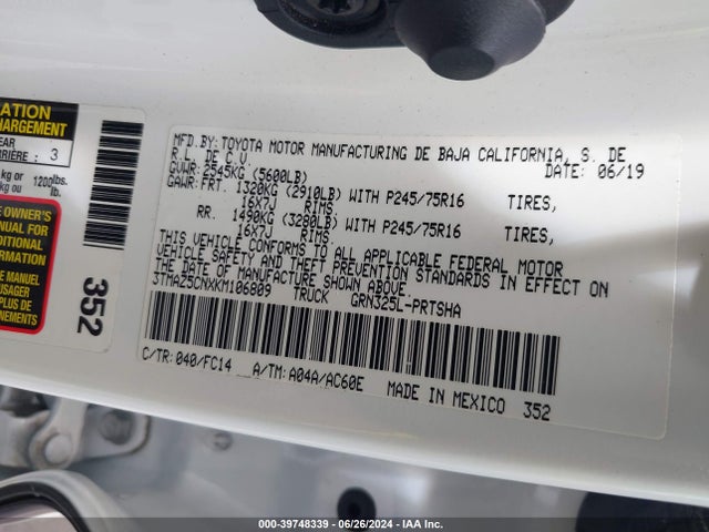 Toyota Tacoma Sr5 V6 2019 3TMAZ5CNXKM106809 Image 9