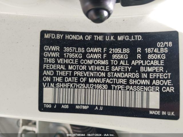 SHHFK7H29JU216630 Honda Civic Lx