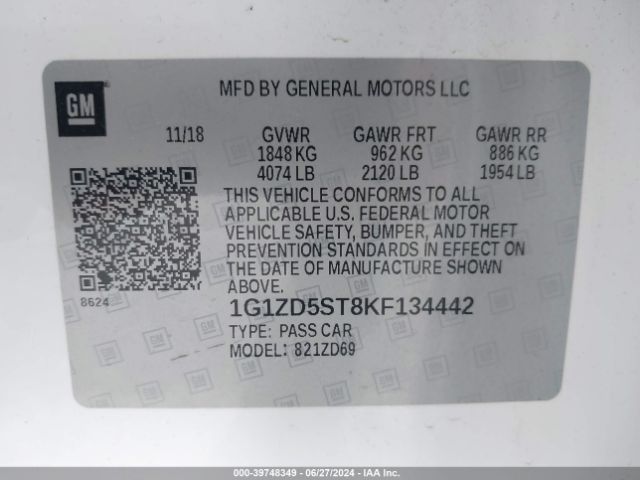 1G1ZD5ST8KF134442 Chevrolet MALIBU LT