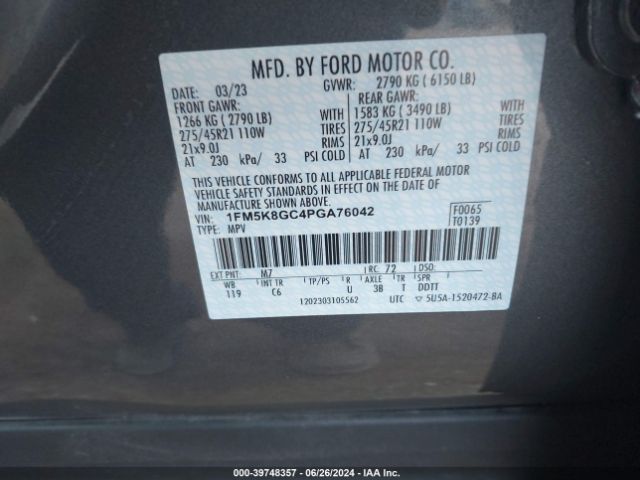 1FM5K8GC4PGA76042 Ford Explorer St