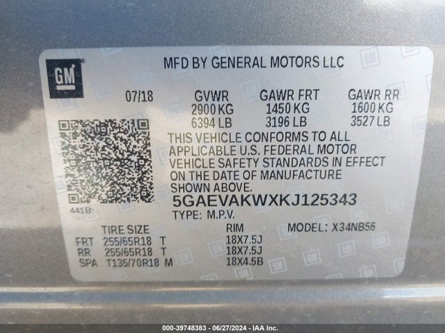 5GAEVAKWXKJ125343 Buick Enclave Awd Essence