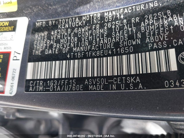 4T1BF1FK8EU411650 Toyota CAMRY SE