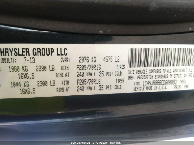 1C4NJRBB6ED600883 Jeep Patriot Sport
