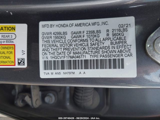 1HGCV1F17MA046771 Honda ACCORD LX
