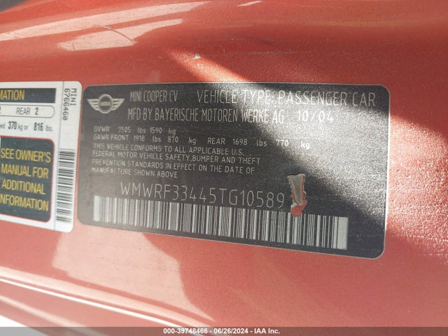 2005 MINI COOPER WMWRF33445TG10589 Photo 8