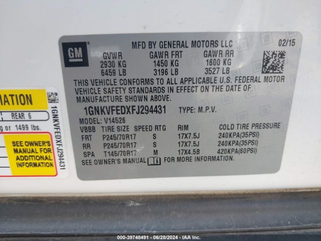 1GNKVFEDXFJ294431 Chevrolet Traverse Ls