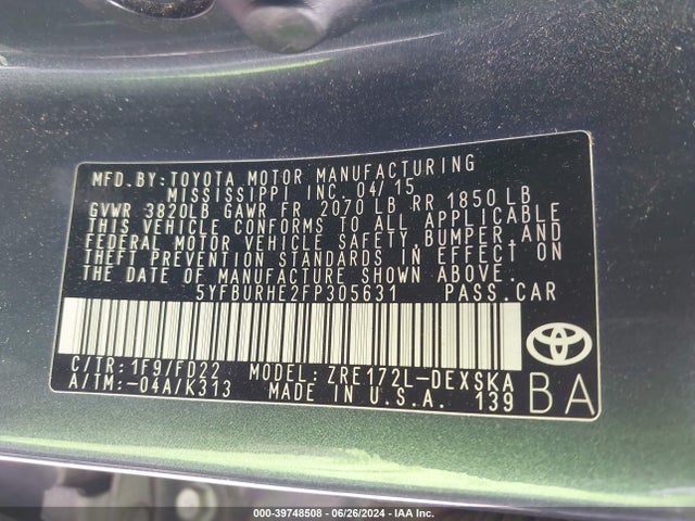 Toyota Corolla S Plus 2015 5YFBURHE2FP305631 Image 9