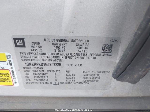 Chevrolet Traverse Ls 2016 1GNKRFKD1GJ207235 Image 9