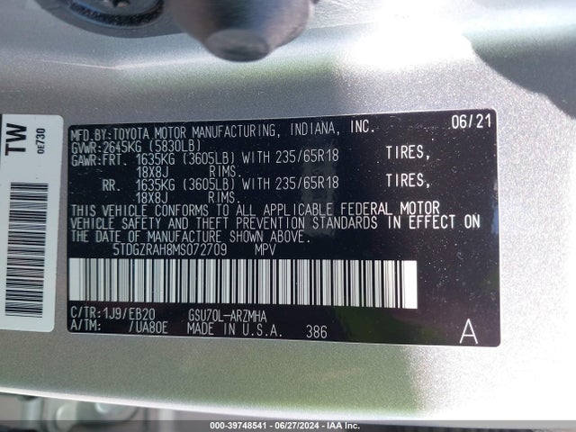 Toyota Highlander Xle 2021 5TDGZRAH8MS072709 Image 9