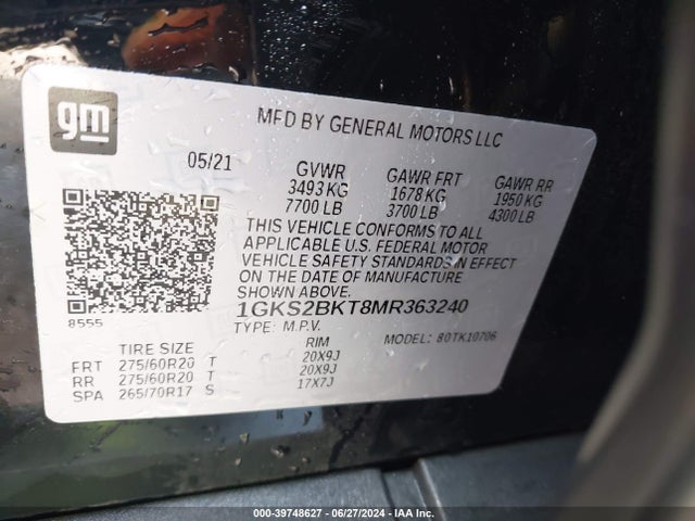 GMC Yukon 4wd Slt 2021 1GKS2BKT8MR363240 Image 9