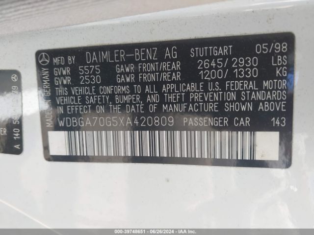 1999 MERCEDES-BENZ CL 500 WDBGA70G5XA420809 Photo 8