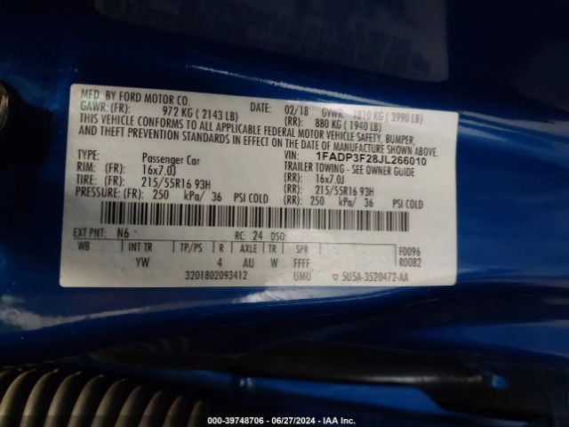 1FADP3F28JL266010 Ford FOCUS SE