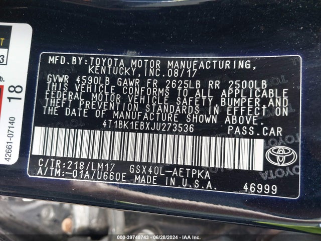Toyota AVALON LIMITED 2018 4T1BK1EBXJU273536 Image 9