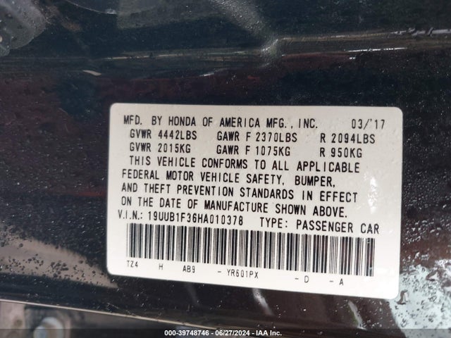 19UUB1F36HA010378 Acura TLX