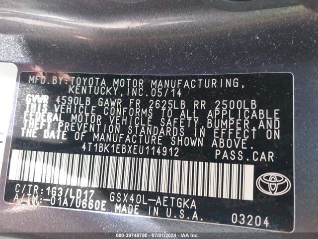 Toyota AVALON XLE 2014 4T1BK1EBXEU114912 Image 9