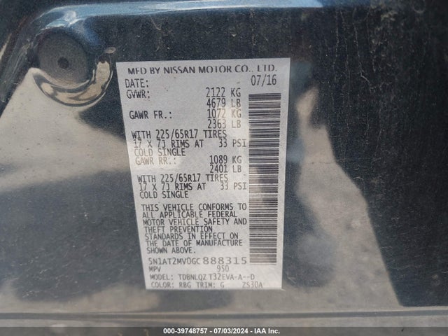 Nissan ROGUE SV 2016 5N1AT2MV0GC888315 Image 9