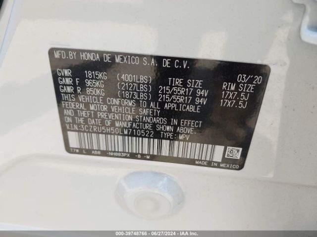 3CZRU5H50LM710522 Honda Hr-v 2wd Ex