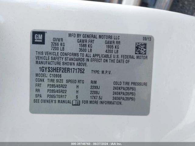 1GYS3HEF2ER171762 Cadillac Escalade Esv Luxury