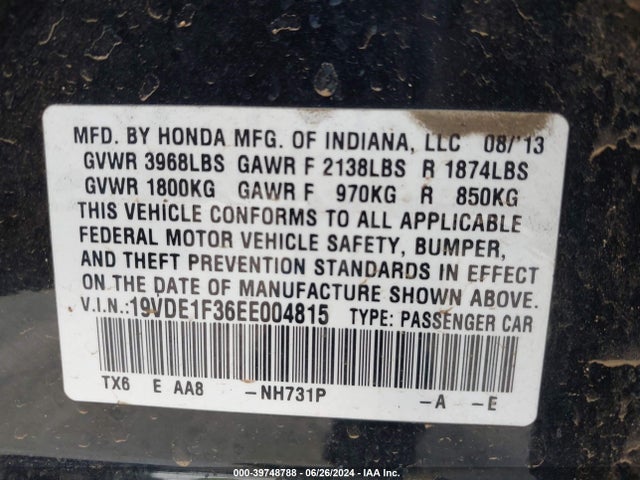 Acura Ilx 2.0l 2014 19VDE1F36EE004815 Image 9