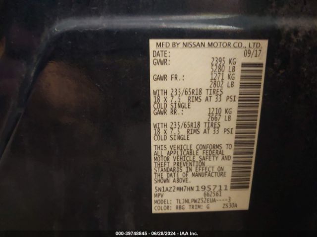 5N1AZ2MH7HN195711 Nissan MURANO S