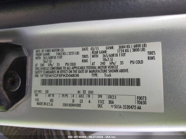 Ford F150 Supercrew 2015 1FTEW1CF5FKD04836 Image 9