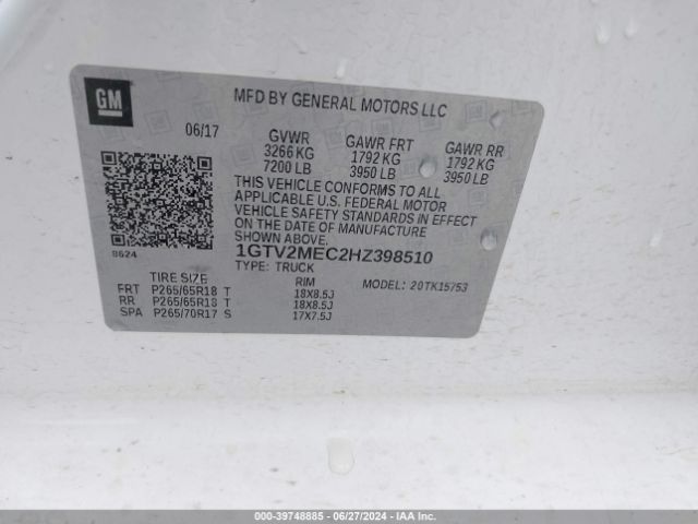 1GTV2MEC2HZ398510 GMC Sierra 1500 Sle