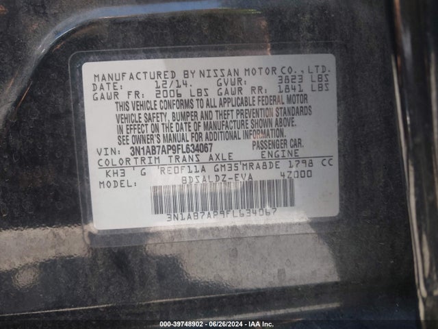 Nissan SENTRA SV 2015 3N1AB7AP9FL634067 Image 9