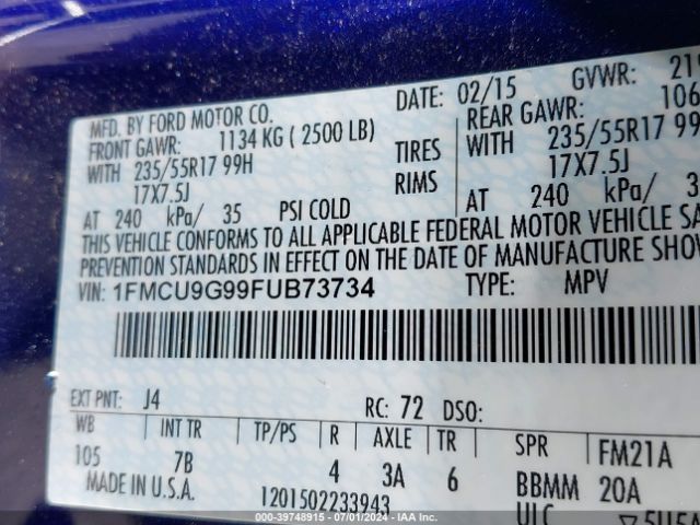 1FMCU9G99FUB73734 Ford ESCAPE SE