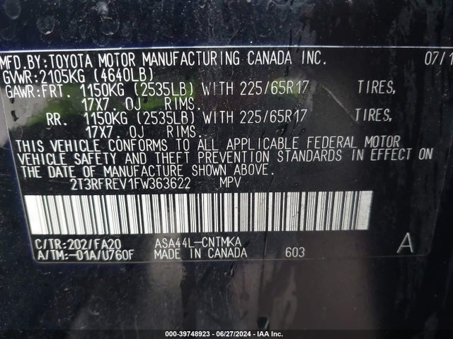 Toyota Rav4 Xle 2015 2T3RFREV1FW363622 Image 9
