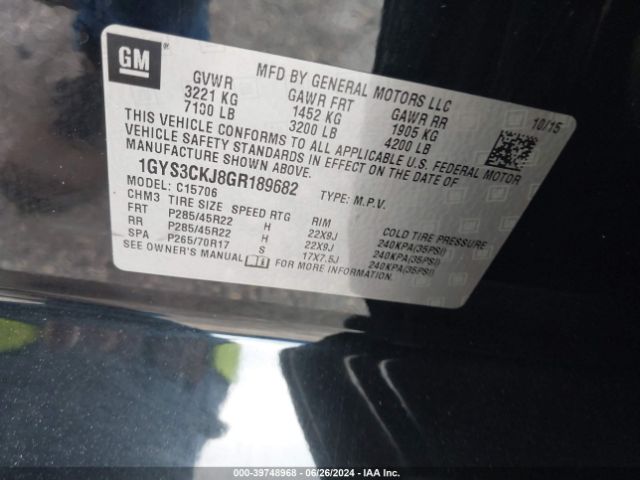 1GYS3CKJ8GR189682 Cadillac Escalade Premium Collection