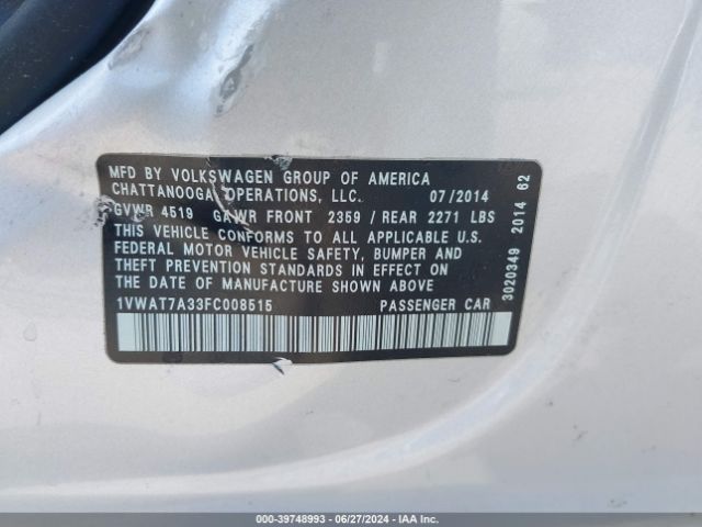 1VWAT7A33FC008515 Volkswagen Passat 1.8t Wolfsburg Edition