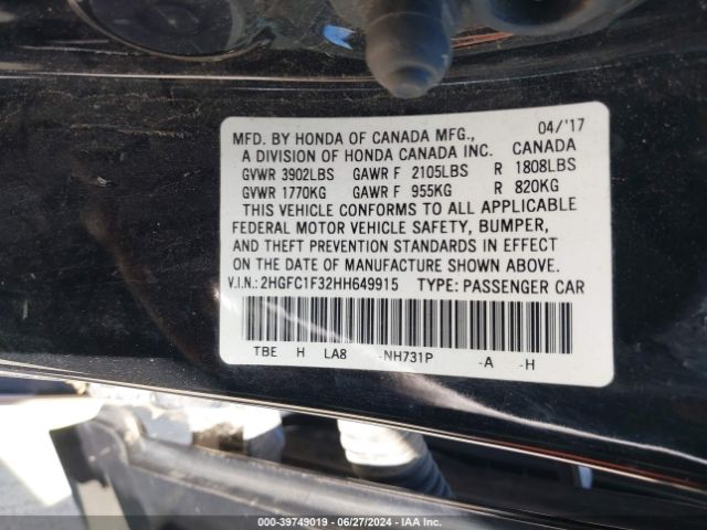 2HGFC1F32HH649915 Honda Civic Ex-t