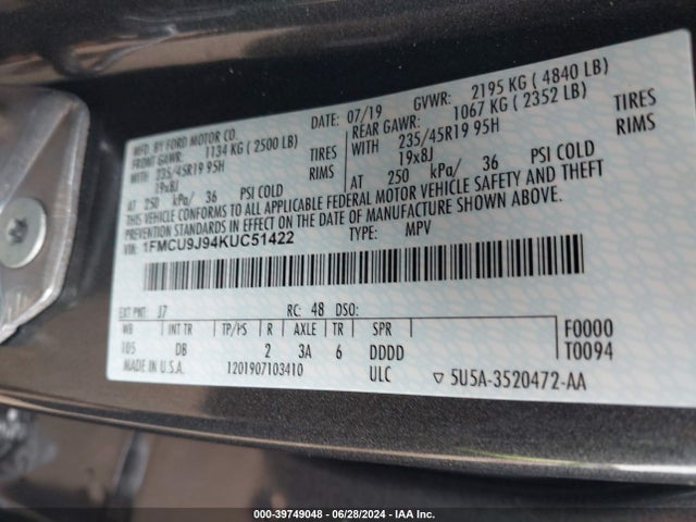 Ford Escape Titanium 2019 1FMCU9J94KUC51422 Image 9